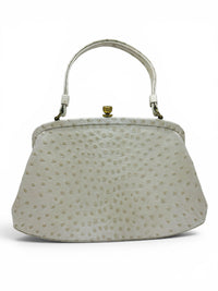 Vintage MCM Cream Ostrich Handbag | Jackie O Inspired 1960s Structured Top Handle Purse