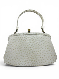 Vintage MCM Cream Ostrich Handbag | Jackie O Inspired 1960s Structured Top Handle Purse