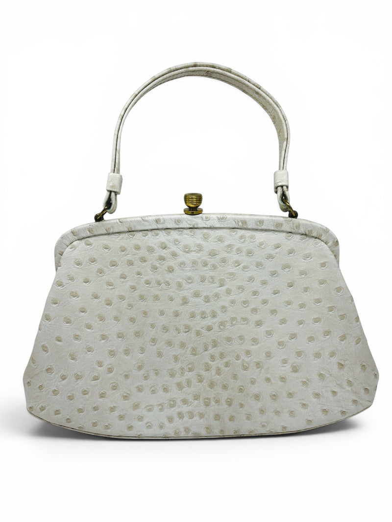 Vintage MCM Cream Ostrich Handbag | Jackie O Inspired 1960s Structured Top Handle Purse