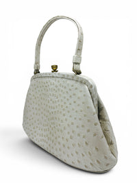 Vintage MCM Cream Ostrich Handbag | Jackie O Inspired 1960s Structured Top Handle Purse