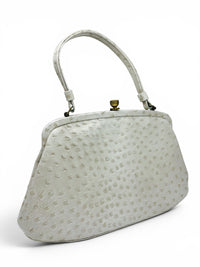 Vintage MCM Cream Ostrich Handbag | Jackie O Inspired 1960s Structured Top Handle Purse