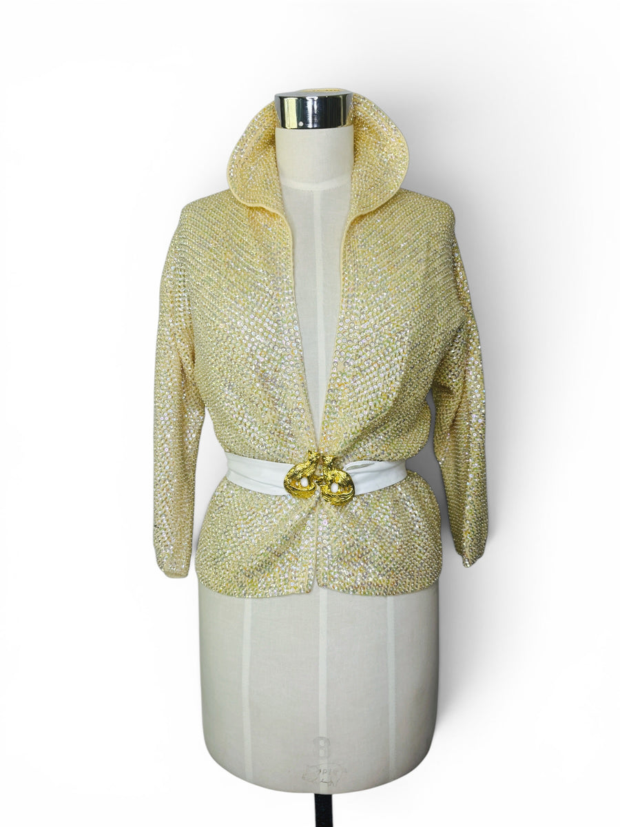 Vintage Nelson Chan Arts & Co. Hand-Beaded Aurora Borealis Sequin Sweater