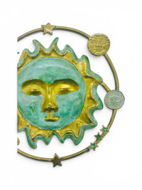 Vintage Celestial Sun & Planet Brooch | Mixed Media Cosmic Pin