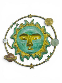 Vintage Celestial Sun & Planet Brooch | Mixed Media Cosmic Pin