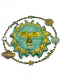 Vintage Celestial Sun & Planet Brooch | Mixed Media Cosmic Pin