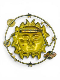 Vintage Celestial Sun & Planet Brooch | Mixed Media Cosmic Pin