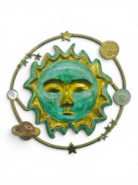 Vintage Celestial Sun & Planet Brooch | Mixed Media Cosmic Pin
