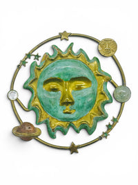 Vintage Celestial Sun & Planet Brooch | Mixed Media Cosmic Pin