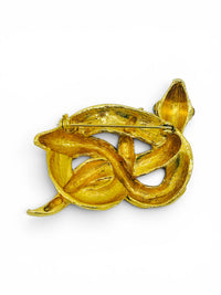 Vintage Intertwined Double Snake Brooch with Turquoise Eyes | Gold-Tone Statement Pin | 1970s–1980s