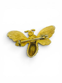 Vintage Gold-Tone Bee Brooch | Faux Seed Pearl Cabochons &amp; Red Rhinestone Eyes