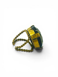 Bold Vintage Olive Green Faceted Glass Cocktail Ring | Adjustable Twisted Brass Statement Ring