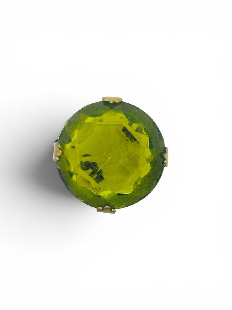 Bold Vintage Olive Green Faceted Glass Cocktail Ring | Adjustable Twisted Brass Statement Ring