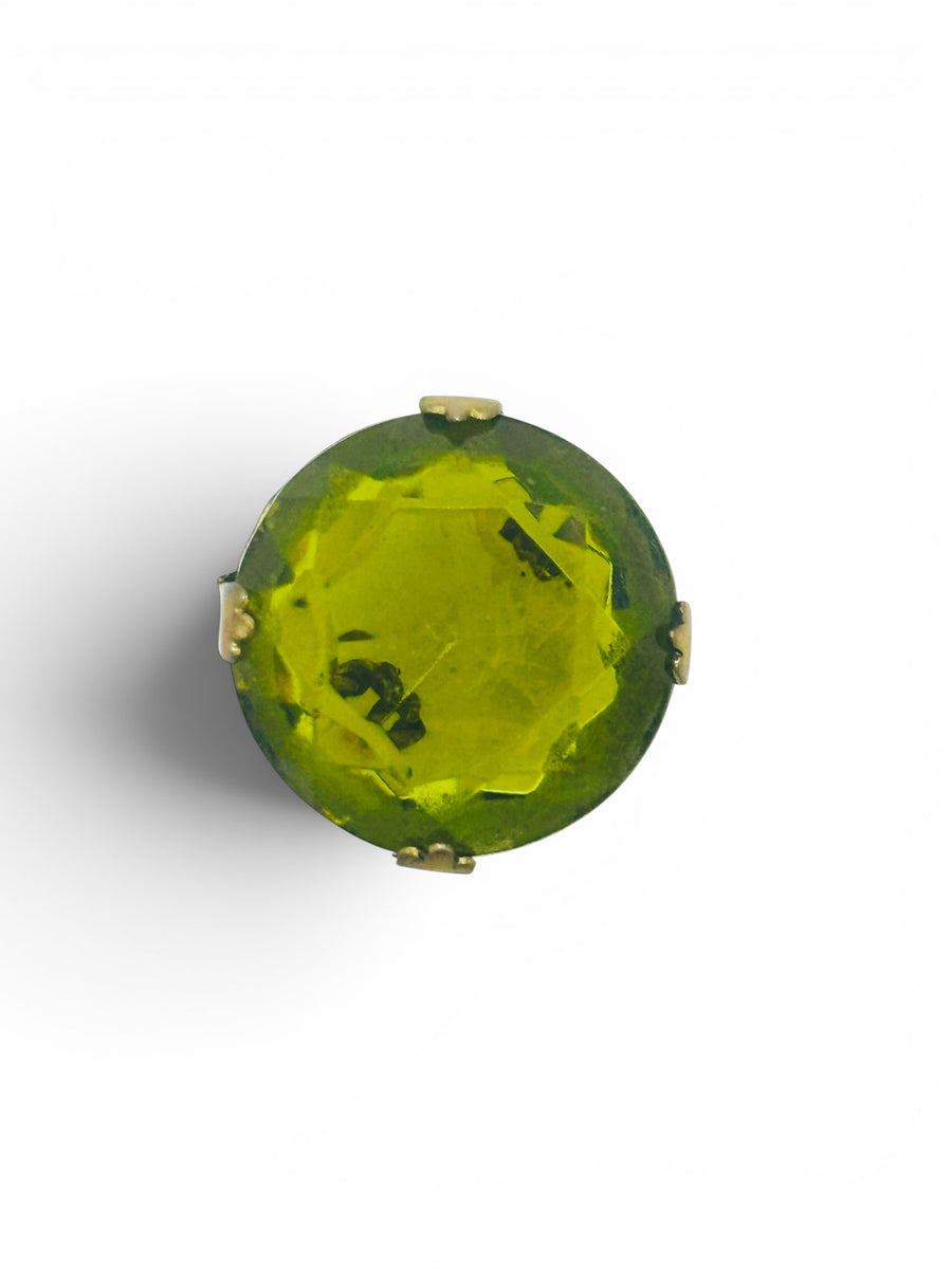 Bold Vintage Olive Green Faceted Glass Cocktail Ring | Adjustable Twisted Brass Statement Ring