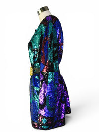 Electric Midnight | Vintage Oleg Cassini Black Tie Silk Jewel-Colored Sequin Jacket