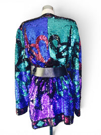 Electric Midnight | Vintage Oleg Cassini Black Tie Silk Jewel-Colored Sequin Jacket