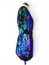Electric Midnight | Vintage Oleg Cassini Black Tie Silk Jewel-Colored Sequin Jacket