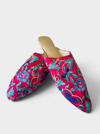 Nandini Fuchsia Floral Embroidered Mule Slippers