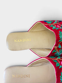 Nandini Fuchsia Floral Embroidered Mule Slippers