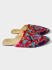 Nandini Fuchsia Floral Embroidered Mule Slippers
