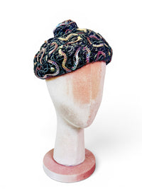 Vintage 50's Frances & Walter Nelkin Black Cocktail Hat with Iridescent Sequins