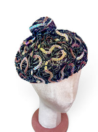 Vintage 50's Frances & Walter Nelkin Black Cocktail Hat with Iridescent Sequins