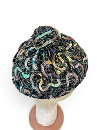 Vintage 50's Frances & Walter Nelkin Black Cocktail Hat with Iridescent Sequins
