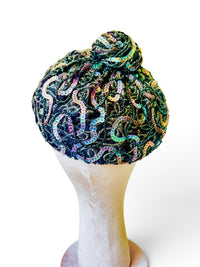 Vintage 50's Frances & Walter Nelkin Black Cocktail Hat with Iridescent Sequins