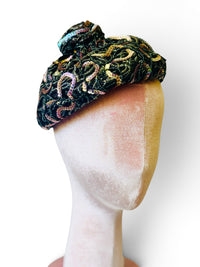 Vintage 50's Frances & Walter Nelkin Black Cocktail Hat with Iridescent Sequins