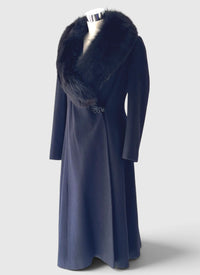 Vintage Robert Meshkoff Dramatic Black Wool Coat with Fur Collar