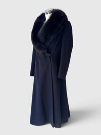 Vintage Robert Meshkoff Dramatic Black Wool Coat with Fur Collar