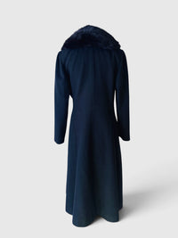 Vintage Robert Meshkoff Dramatic Black Wool Coat with Fur Collar