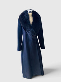 Vintage Robert Meshkoff Dramatic Black Wool Coat with Fur Collar
