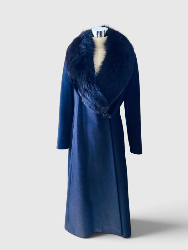 Vintage Robert Meshkoff Dramatic Black Wool Coat with Fur Collar