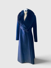 Vintage Robert Meshkoff Dramatic Black Wool Coat with Fur Collar