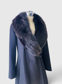 Vintage Robert Meshkoff Dramatic Black Wool Coat with Fur Collar