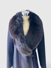 Vintage Robert Meshkoff Dramatic Black Wool Coat with Fur Collar