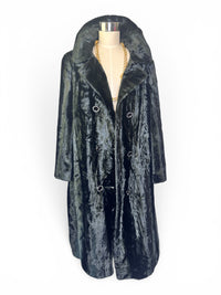 Midnight Elegance | Vintage 1960s Deadstock Black Faux Fur Swing Coat\