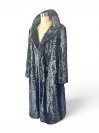 Midnight Elegance | Vintage 1960s Deadstock Black Faux Fur Swing Coat\