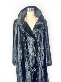 Midnight Elegance | Vintage 1960s Deadstock Black Faux Fur Swing Coat\