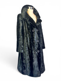 Midnight Elegance | Vintage 1960s Deadstock Black Faux Fur Swing Coat\