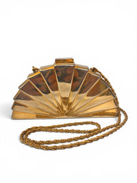 1970s Art Deco Revival Gold Fan Evening Bag