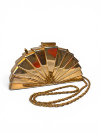 1970s Art Deco Revival Gold Fan Evening Bag