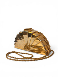 1970s Art Deco Revival Gold Fan Evening Bag
