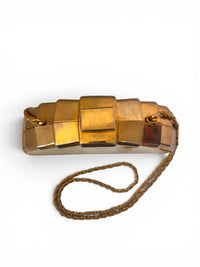 1970s Art Deco Revival Gold Fan Evening Bag