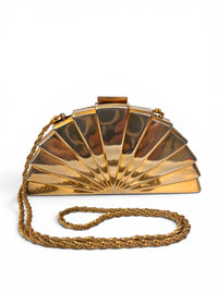 1970s Art Deco Revival Gold Fan Evening Bag