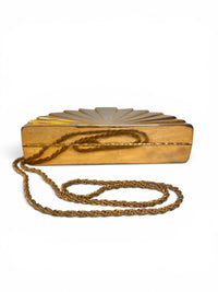 1970s Art Deco Revival Gold Fan Evening Bag
