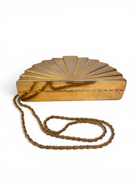 1970s Art Deco Revival Gold Fan Evening Bag