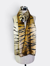 Gilded Instinct: Tiger Stripe Shawl with Gold Detailing