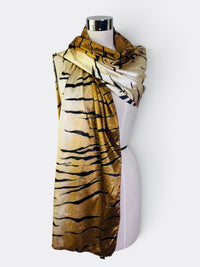 Gilded Instinct: Tiger Stripe Shawl with Gold Detailing