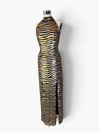 Tiger Stripe Sequin Halter Gown by Parisline